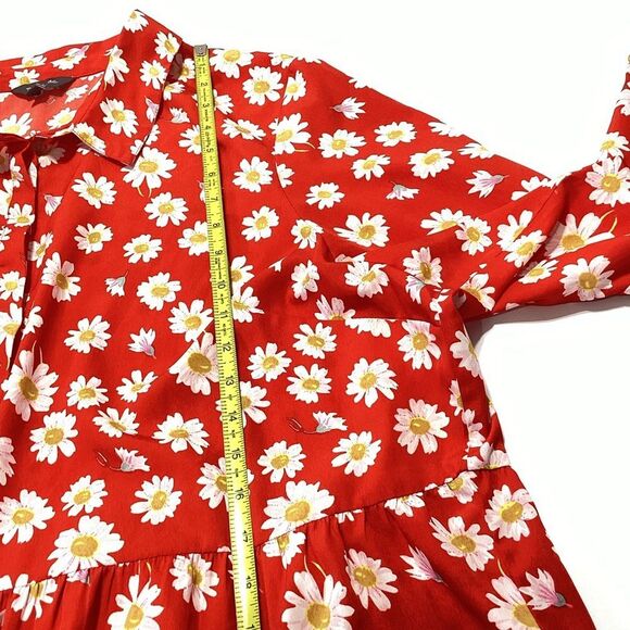 Simply Be Red Floral Dress Long Sleeve MIDI Flowy Dress Plus Size 20 - Picture 9 of 12